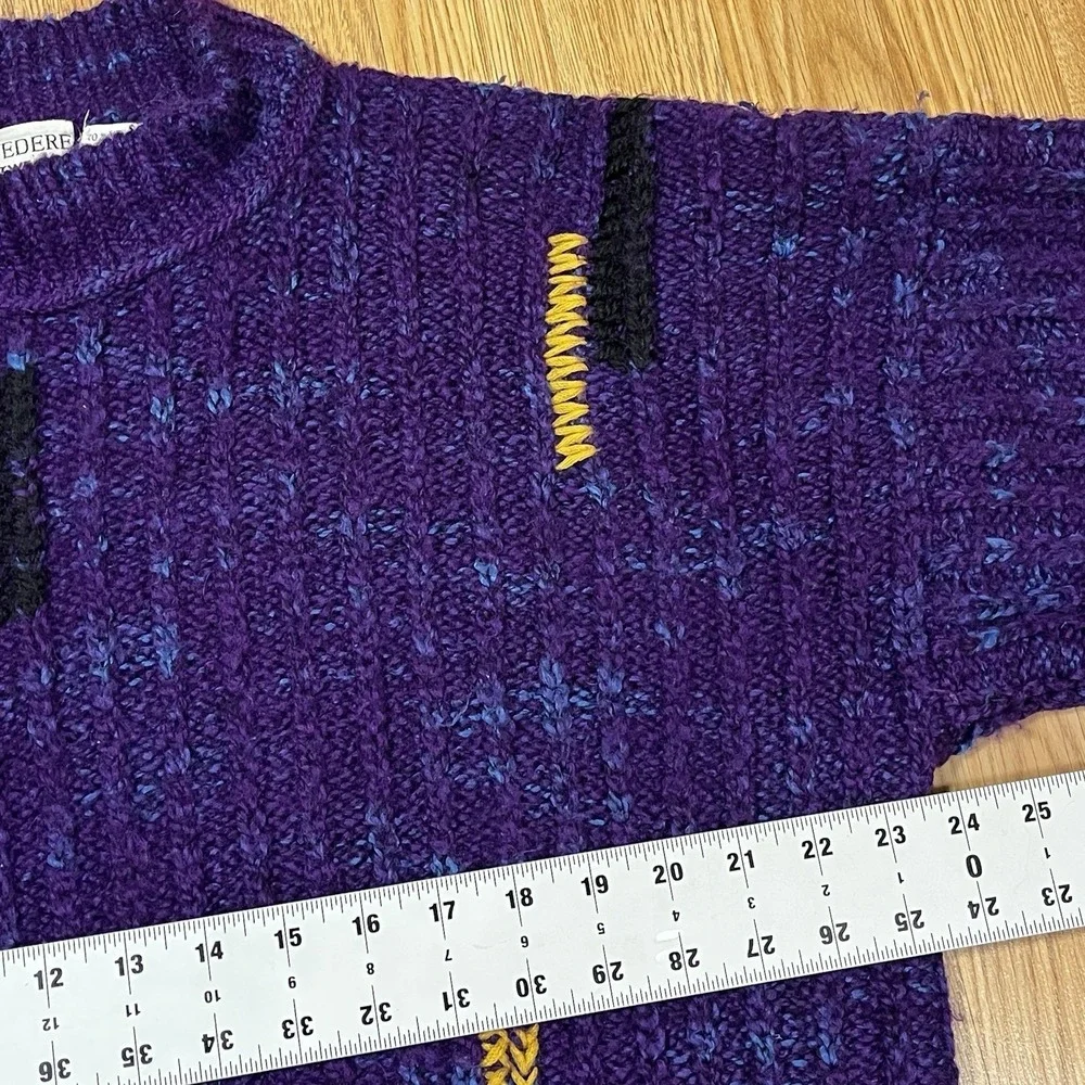 90s Belvedere Knitwear Italy‎ Purple Wool Alpaca Abstract Chunky Sweater L Mens